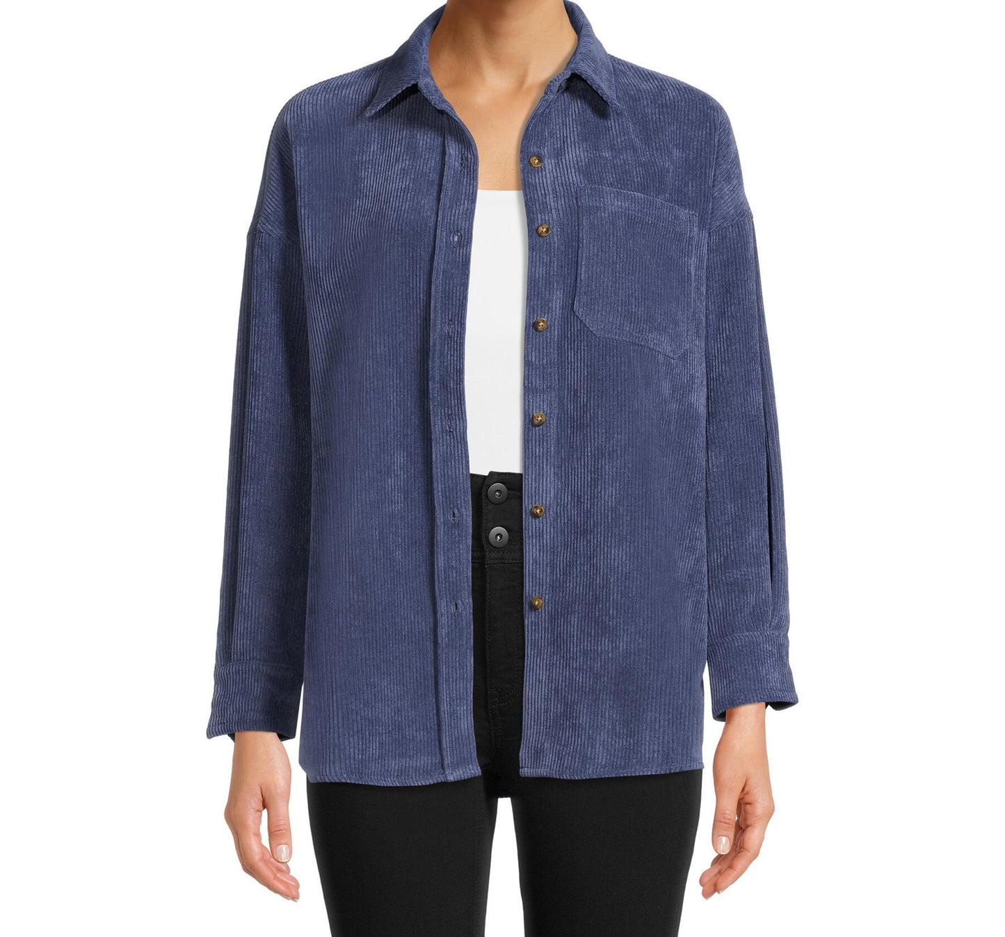 Nine.Eight Womens Corduroy Shacket Blue Indigo Size S