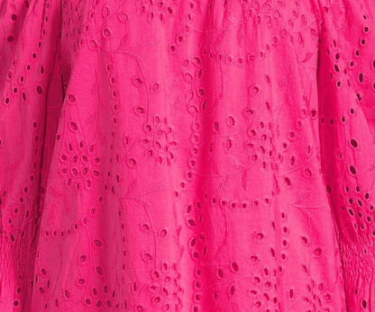 The Pioneer Woman Cotton Off the Shoulder Smocked Eyelet Blouse Beetroot Size M