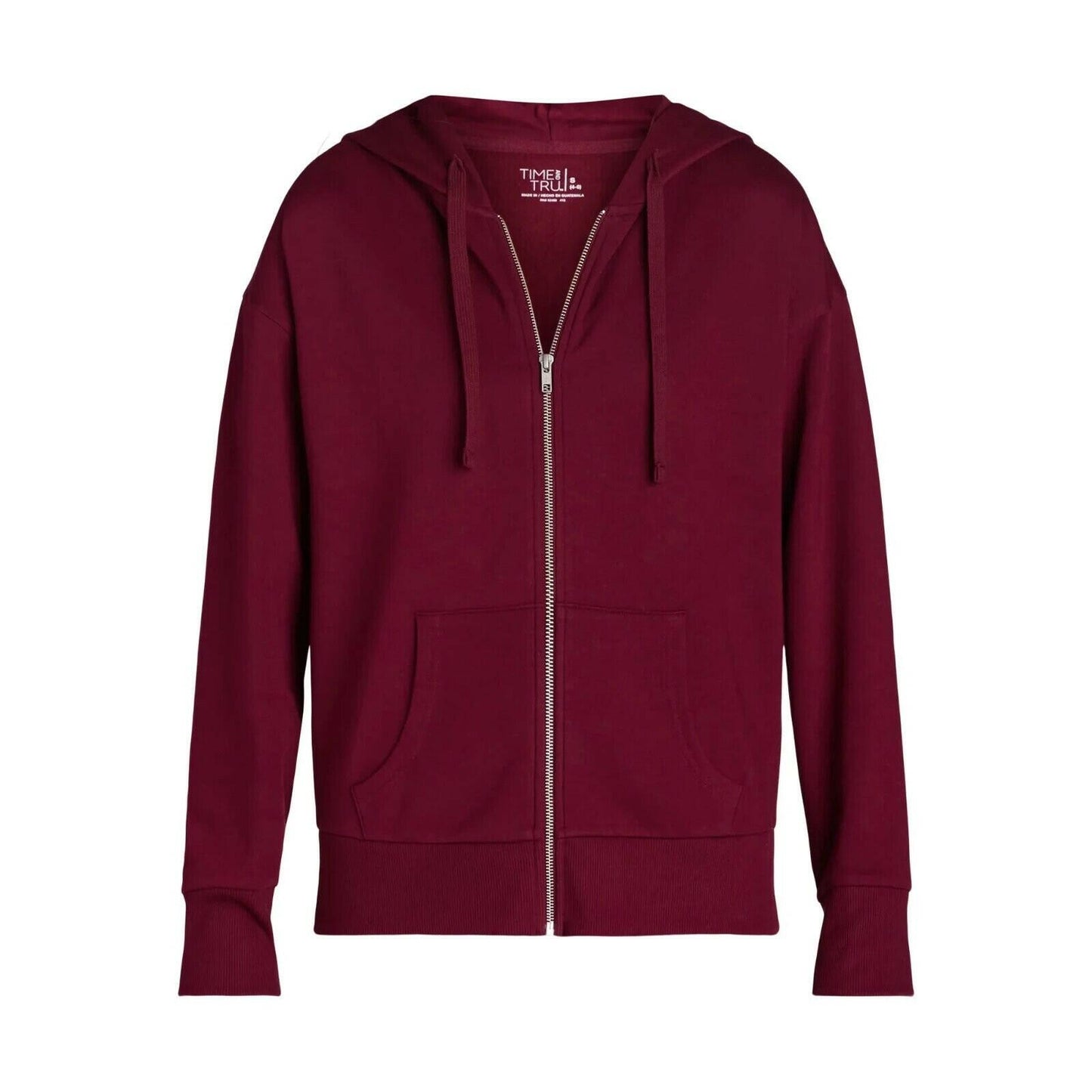 Time and Tru Womens Fleece Zip Hoodie Sweatshirt Relaxed Fit Merlot Wine Size S