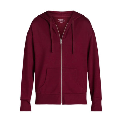 Time and Tru Womens Fleece Zip Hoodie Sweatshirt Relaxed Fit Merlot Wine Size S