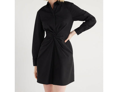 Scoop Womens Twist Front Poplin Mini Shirt Dress with Pockets Black Soot Size M