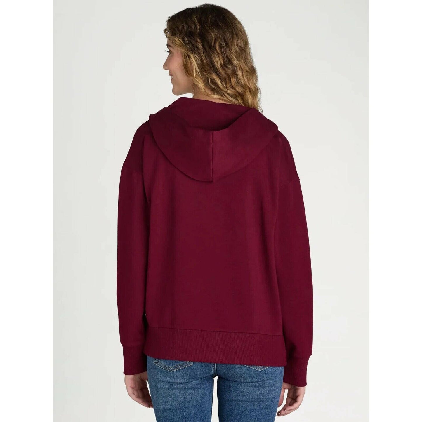 Time and Tru Womens Fleece Zip Hoodie Sweatshirt Relaxed Fit Merlot Wine Size S