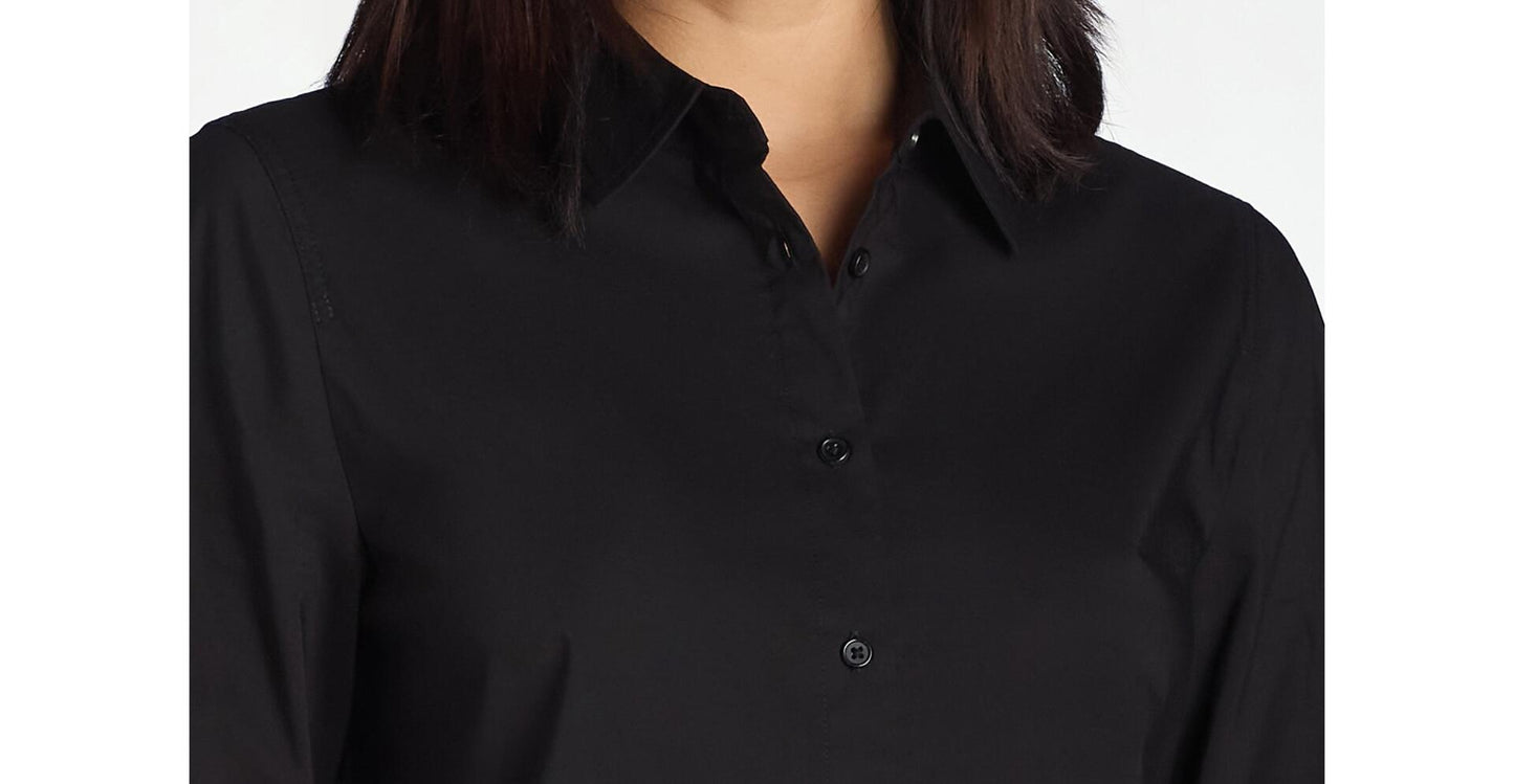Time and Tru Womens Button Down Shirt with Long Sleeves Black Size S (4-6)