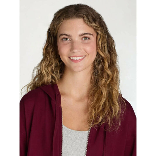 Time and Tru Womens Fleece Zip Hoodie Sweatshirt Relaxed Fit Merlot Wine Size S