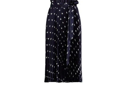 Free Assembly Pleated Midi Dress Flutter Sleeves Darkest Navy Horse Size XL