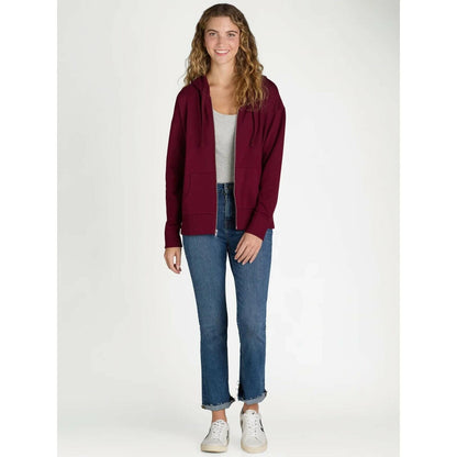 Time and Tru Womens Fleece Zip Hoodie Sweatshirt Relaxed Fit Merlot Wine Size S