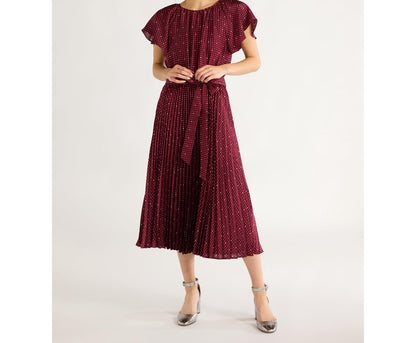 Free Assembly Womens Pleated Midi Dress Flutter Sleeves Maroon Crush Size XS