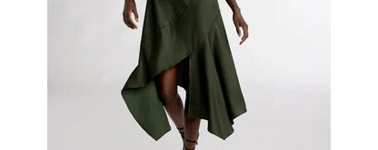 Scoop Womens Asymmetrical Bias Satin Slip Dress Kombu Green Size XL (16-18)