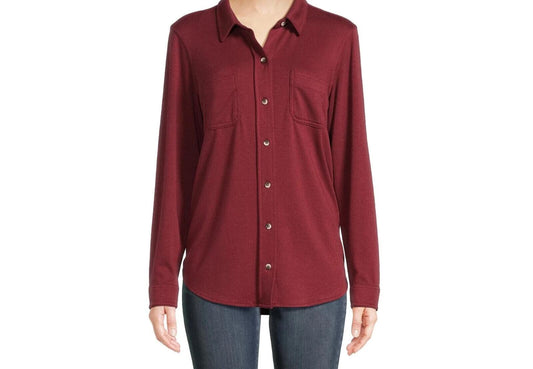Time and Tru Women S Cozy Button Front Rich Red/Rustic plum  Size L (12-16)