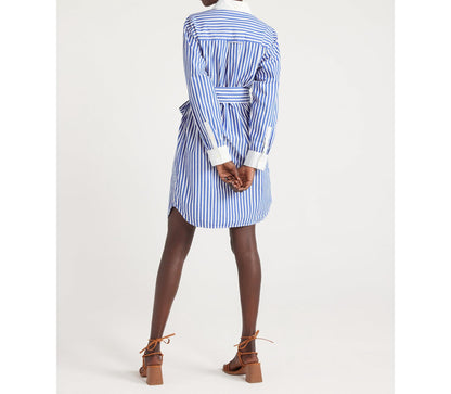 Free Assembly Mini Shirtdress with Long Sleeves Blue Stripe Size XXXL