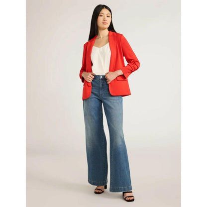 Scoop Womens Relaxed Scuba Knit Stretch Blazer High Risk Red Size S