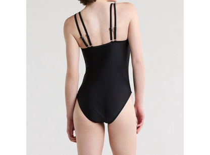 No Boundaries Juniors Multi Strap One-Piece Swimsuit Rich Black Size M