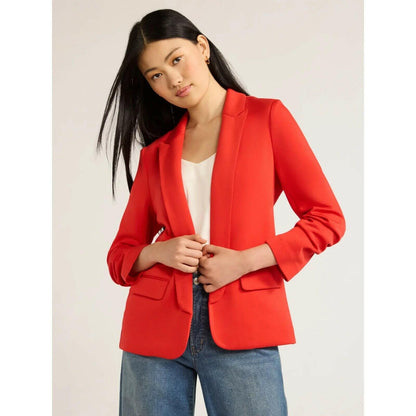 Scoop Womens Relaxed Scuba Knit Stretch Blazer High Risk Red Size S