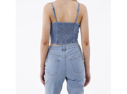 No Boundaries Womens Zip Bustier Top Denim Size L (12-14)