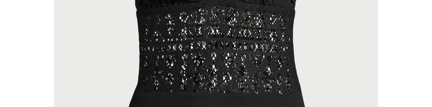 Time and Tru Womens Crochet Plunge One Piece Swimsuit Black Size M