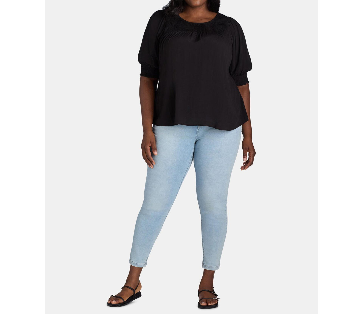 Terra & Sky Womens Plus Smocked Blouse Black Size 4X (28W-30W)