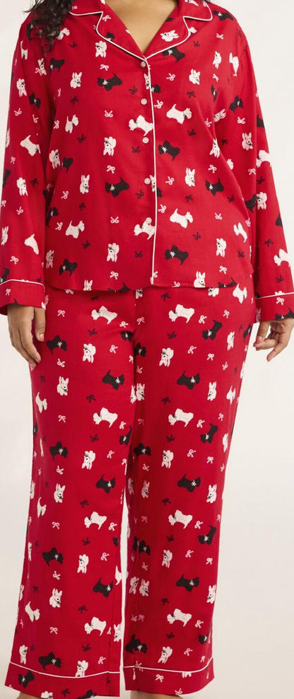 Joyspun Womens Flannel Long Sleeve Top and Pants Pajama Set Red Pepper Size XL