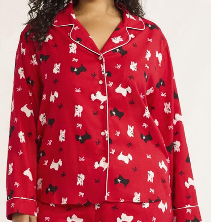 Joyspun Womens Flannel Long Sleeve Top and Pants Pajama Set Red Pepper Size XL