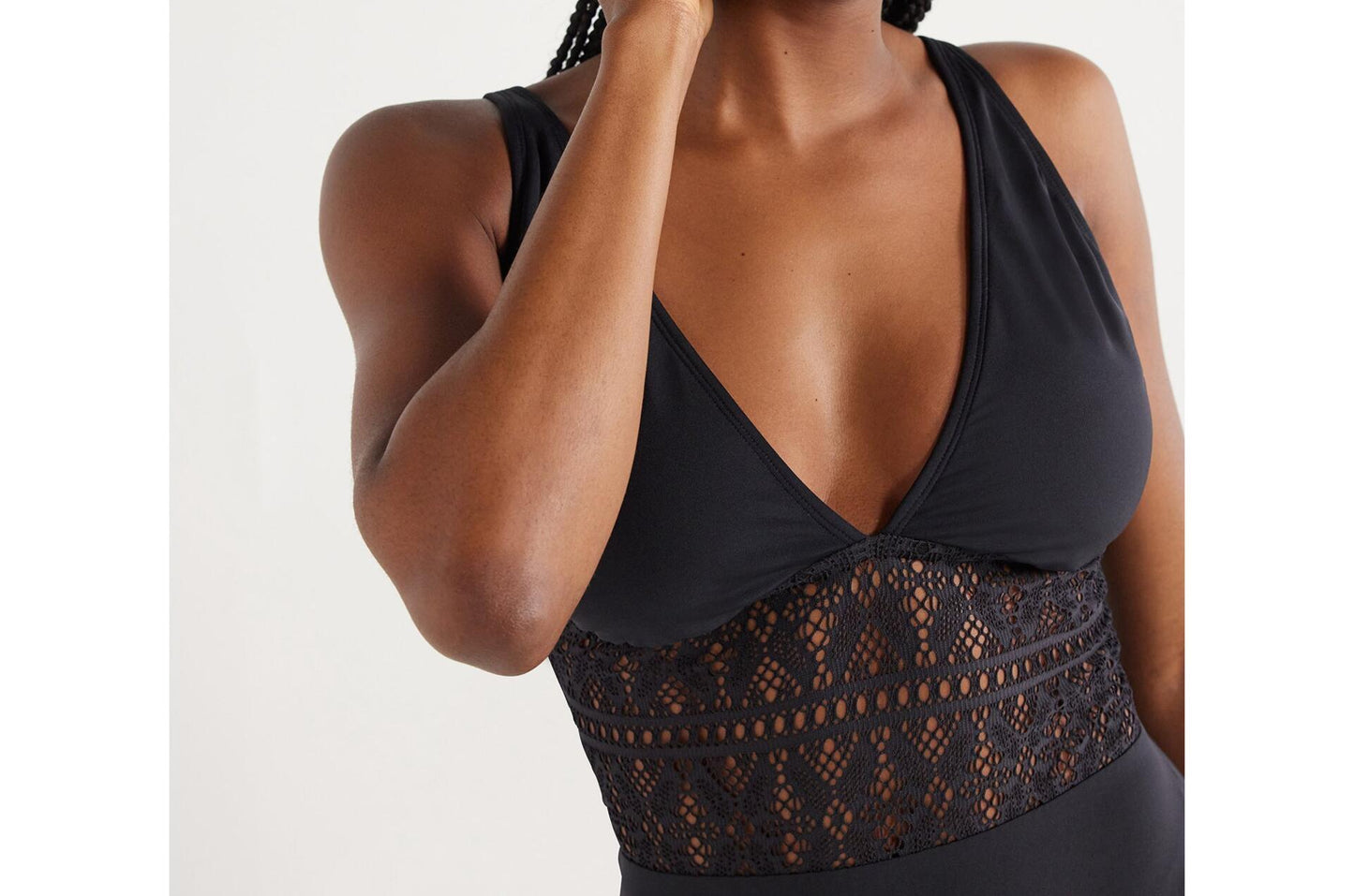 Time and Tru Womens Crochet Plunge One Piece Swimsuit Black Size M