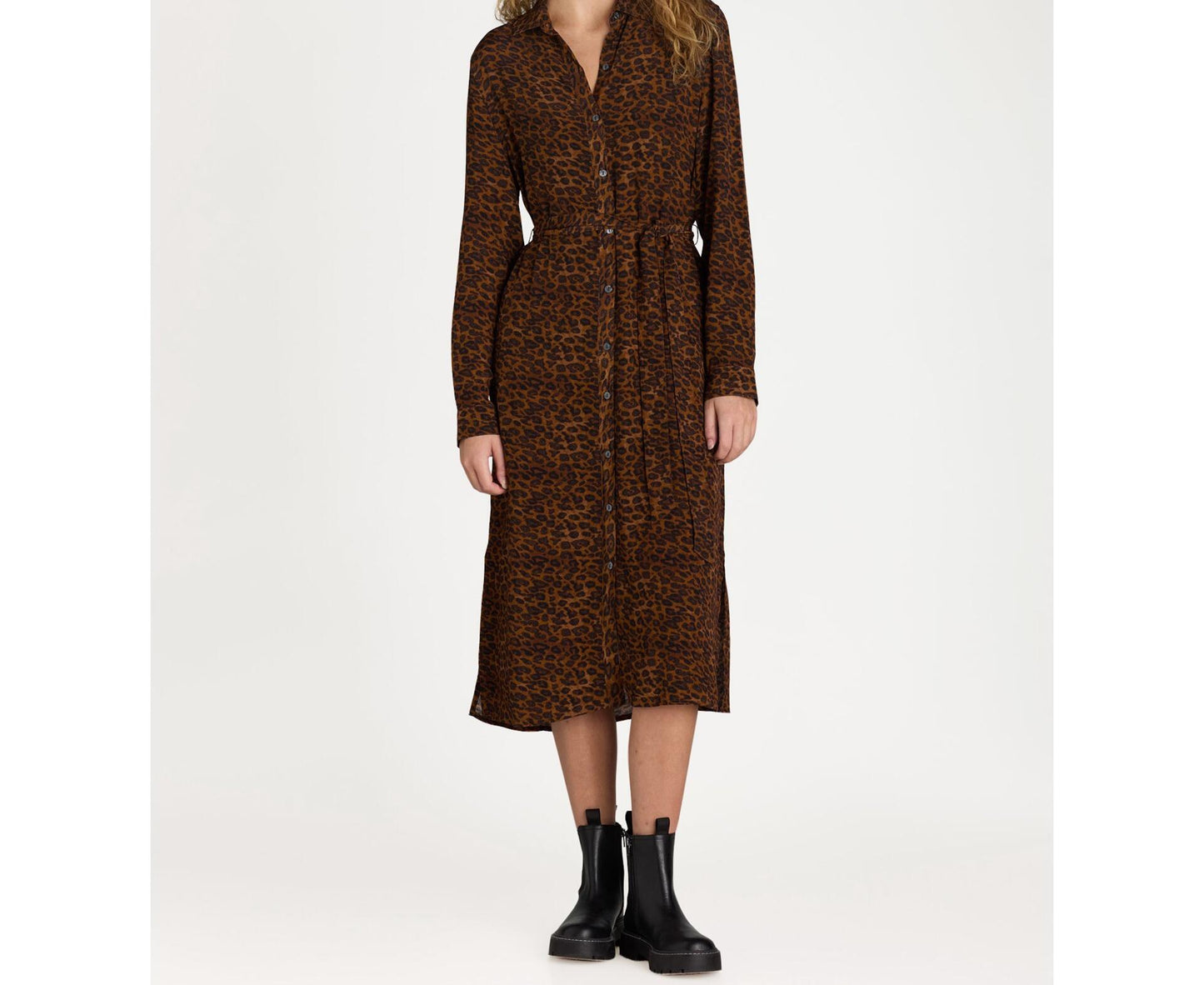 Time and Tru Womens Shirt Dress with Long Sleeves Brown Soil Leopard Size XXL
