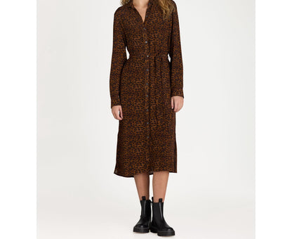 Time and Tru Womens Shirt Dress with Long Sleeves Brown Soil Leopard Size XXL