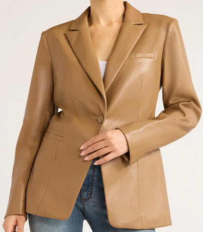 Sofia Jeans Womens Faux Leather Single Breasted Blazer Cocoa Mocha Size S (4-6)