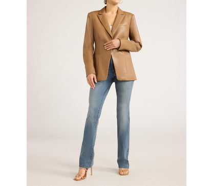 Sofia Jeans Womens Faux Leather Single Breasted Blazer Cocoa Mocha Size S (4-6)