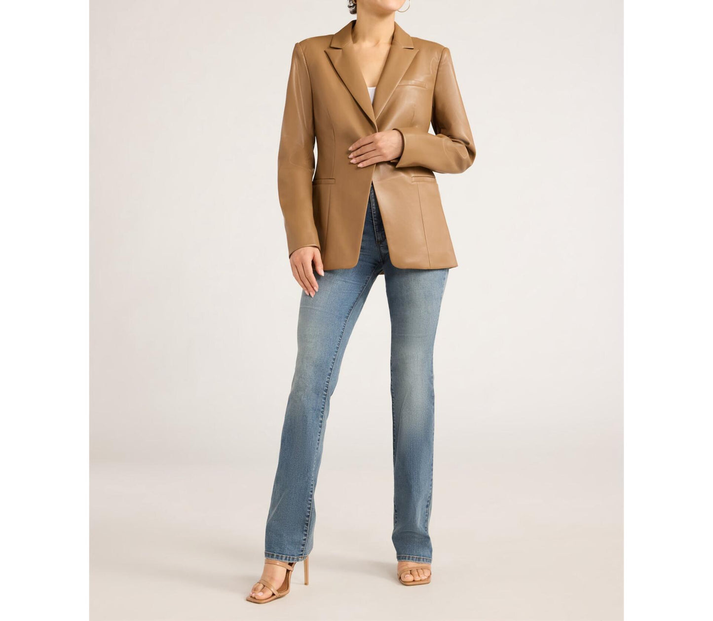 Sofia Jeans Womens Faux Leather Single Breasted Blazer Cocoa Mocha Size S (4-6)