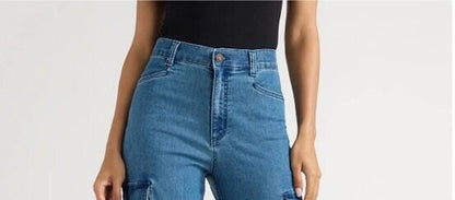 Sofia Jeans Womens Relaxed Straight Super High Rise Cargo Pants Med Wash Size 2