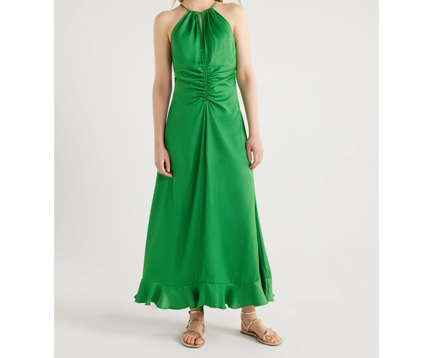 Scoop Womens Ruched Halter Dress Mint Green Size L (12-14)