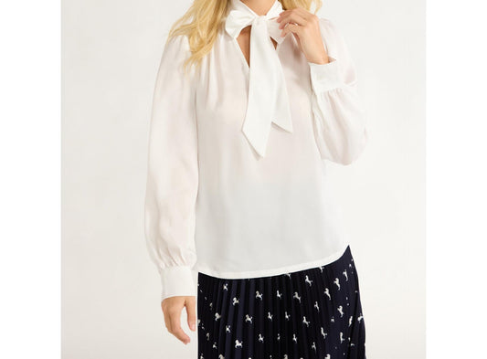 Free Assembly Womens Bow Tie Blouse with Long Sleeves Cream 100 Size M