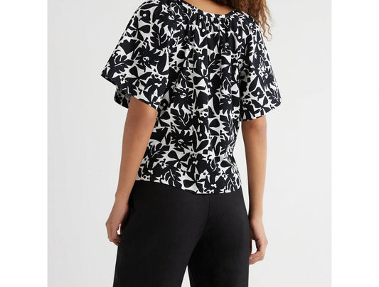 Free Assembly Womens Square Neck Top with Short Sleeves Black Soot Geo Size L