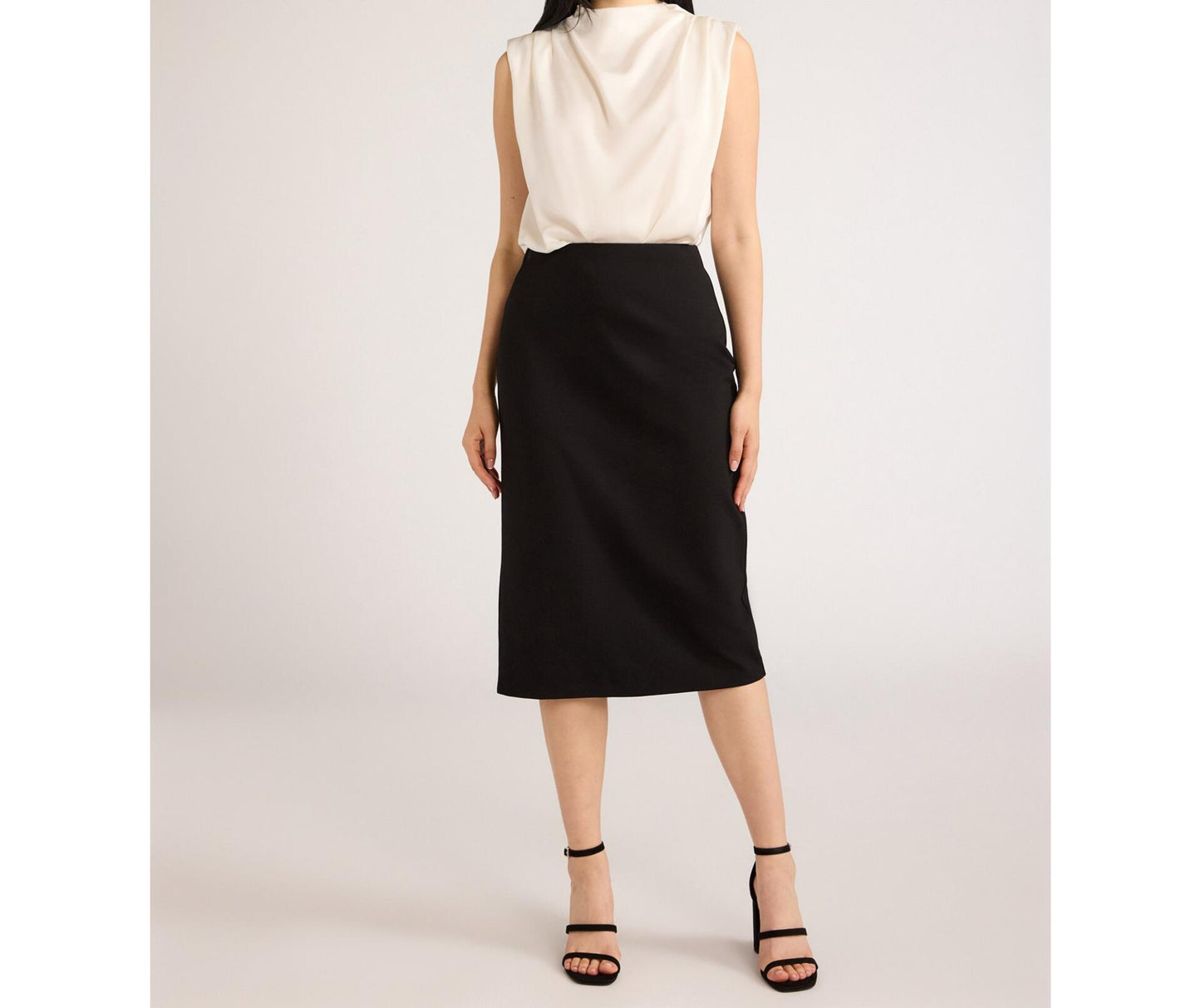 Scoop Womens Pull-On Ponte Midi Pencil Skirt Black Soot Size XL