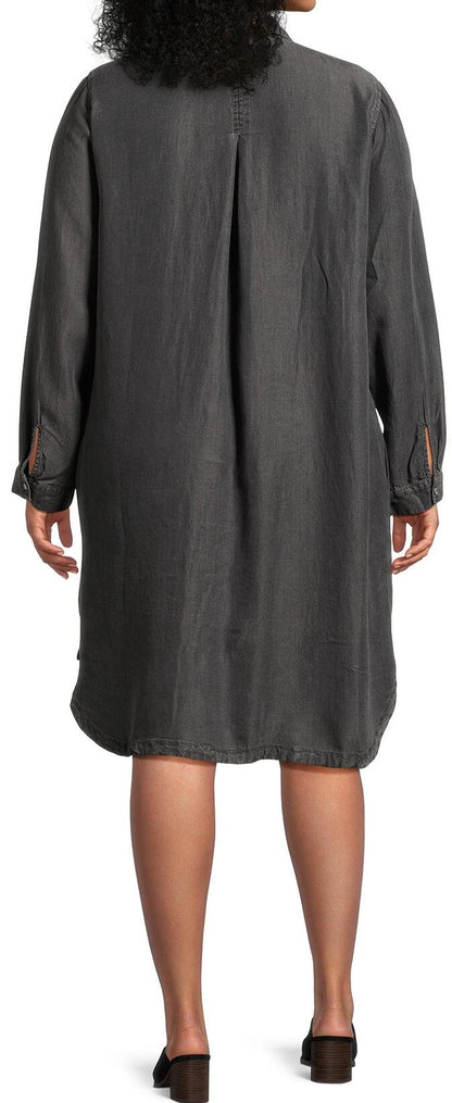 Terra & Sky Womens Plus Size Shirtdress Long Sleeves Black Denim Wash Size 2X
