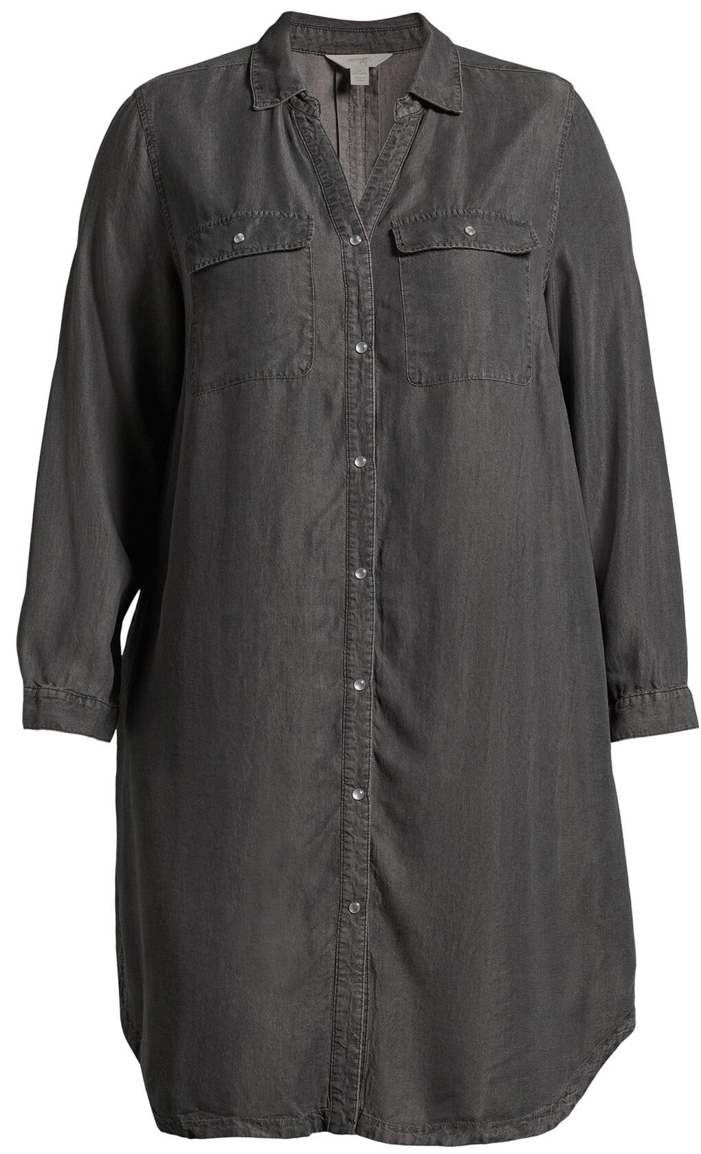 Terra & Sky Womens Plus Size Shirtdress Long Sleeves Black Denim Wash Size 2X