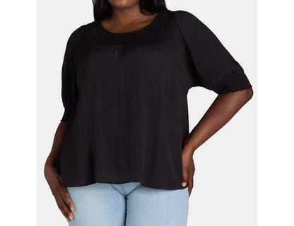 Terra & Sky Womens Plus Smocked Blouse Black Size 4X (28W-30W)