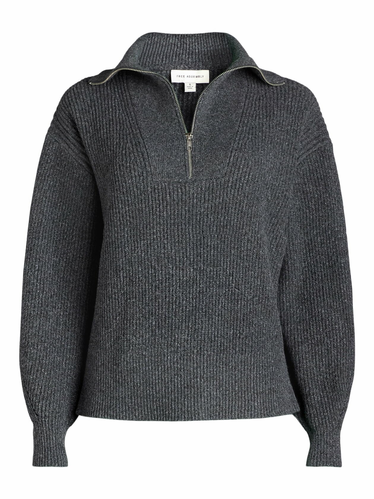 Free Assembly Women Half Zip Sweater Pullover Midweight Heather Dark Gray Size L