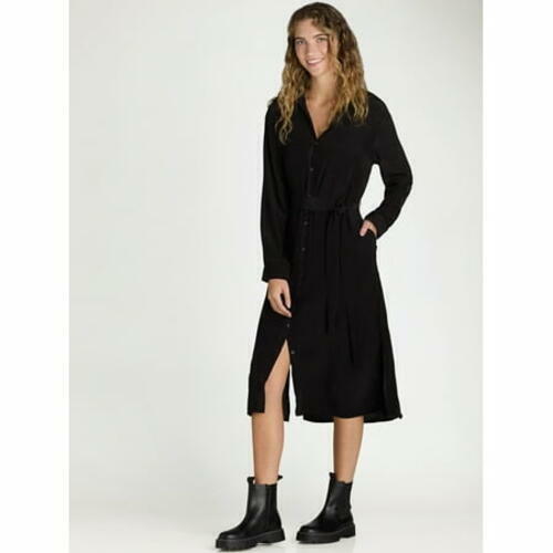 Time and Tru Women’s and Womens Plus Shirt Dress with Long Sleeves Black Size XS