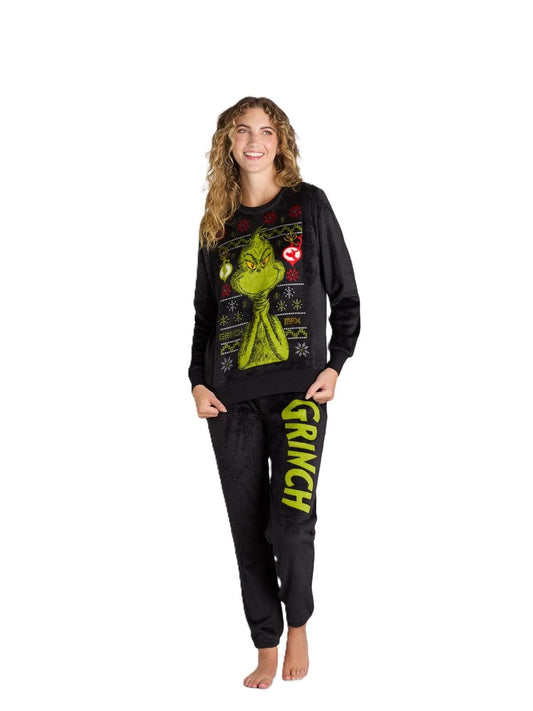 The Grinch Women’s Fleece Graphic Sleep Top Black Soot Size 2X
