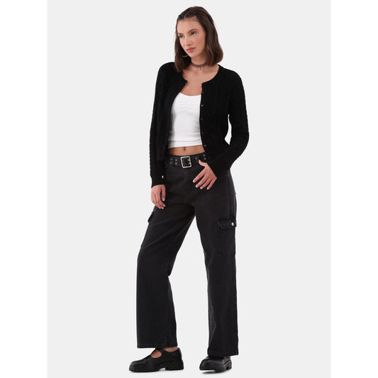 No Boundaries Womens Cardigan Scoop Neck Long Sleeve Black Size M