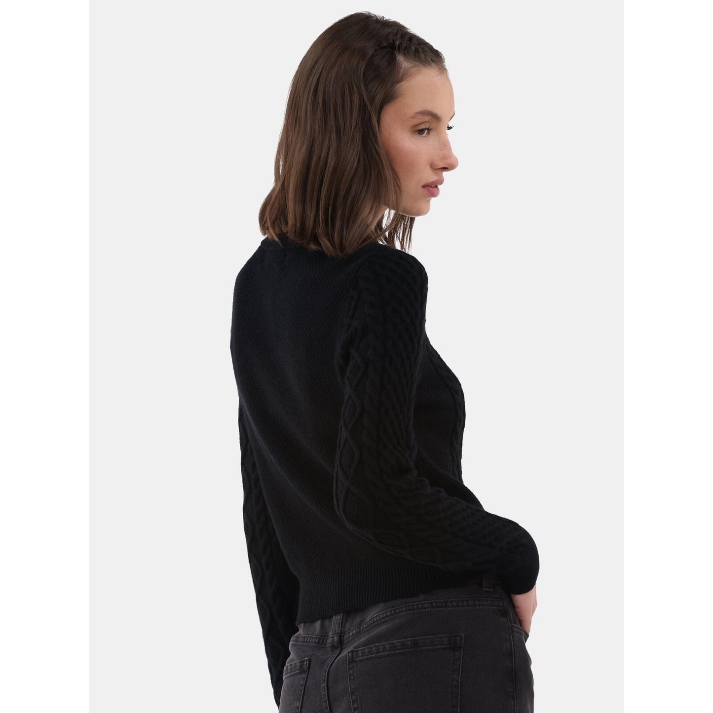 No Boundaries Womens Cardigan Scoop Neck Long Sleeve Black Size M