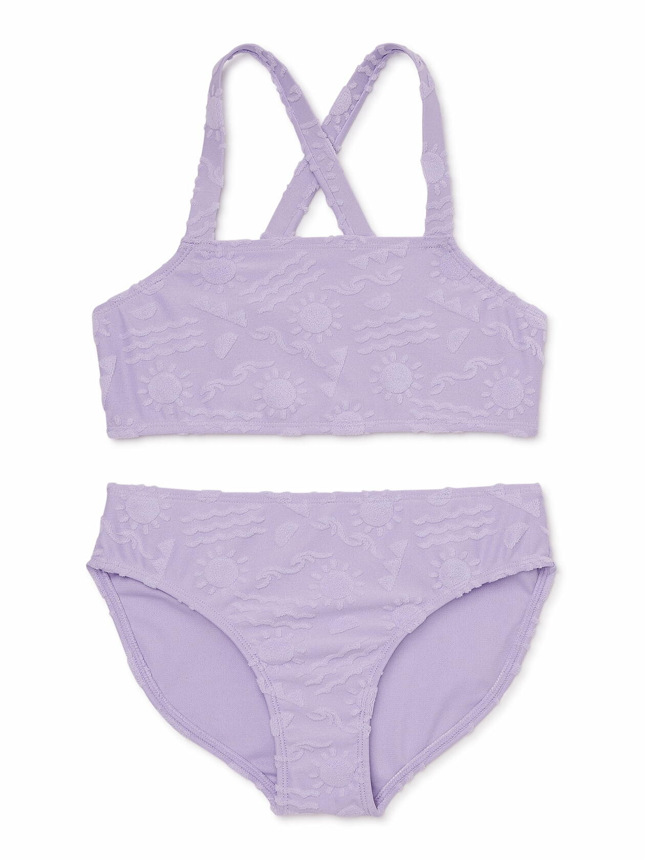 Wonder Nation Girls Terrycloth Cross-Back 2-Pc Swimsuit Lavender Size L (10-12)