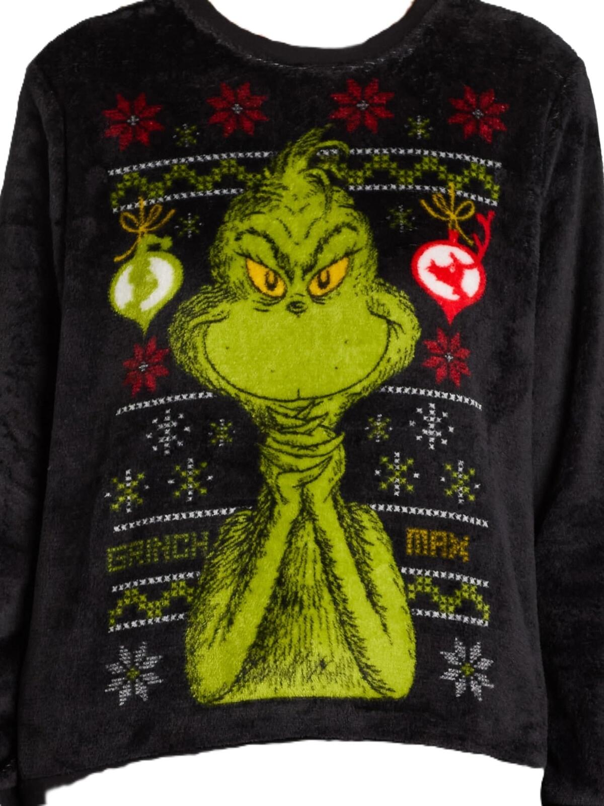 The Grinch Women’s Fleece Graphic Sleep Top Black Soot Size 2X