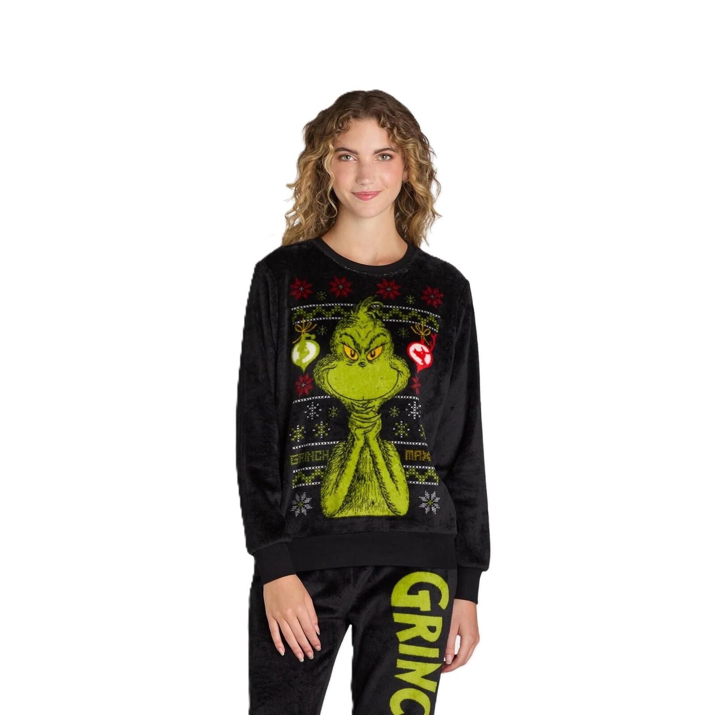 The Grinch Women’s Fleece Graphic Sleep Top Black Soot Size 2X