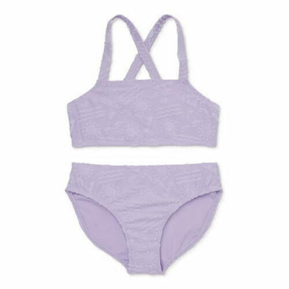 Wonder Nation Girls Terrycloth Cross-Back 2-Pc Swimsuit Lavender Size L (10-12)