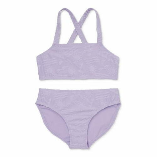 Wonder Nation Girls Terrycloth Cross-Back 2-Pc Swimsuit Lavender Size L (10-12)