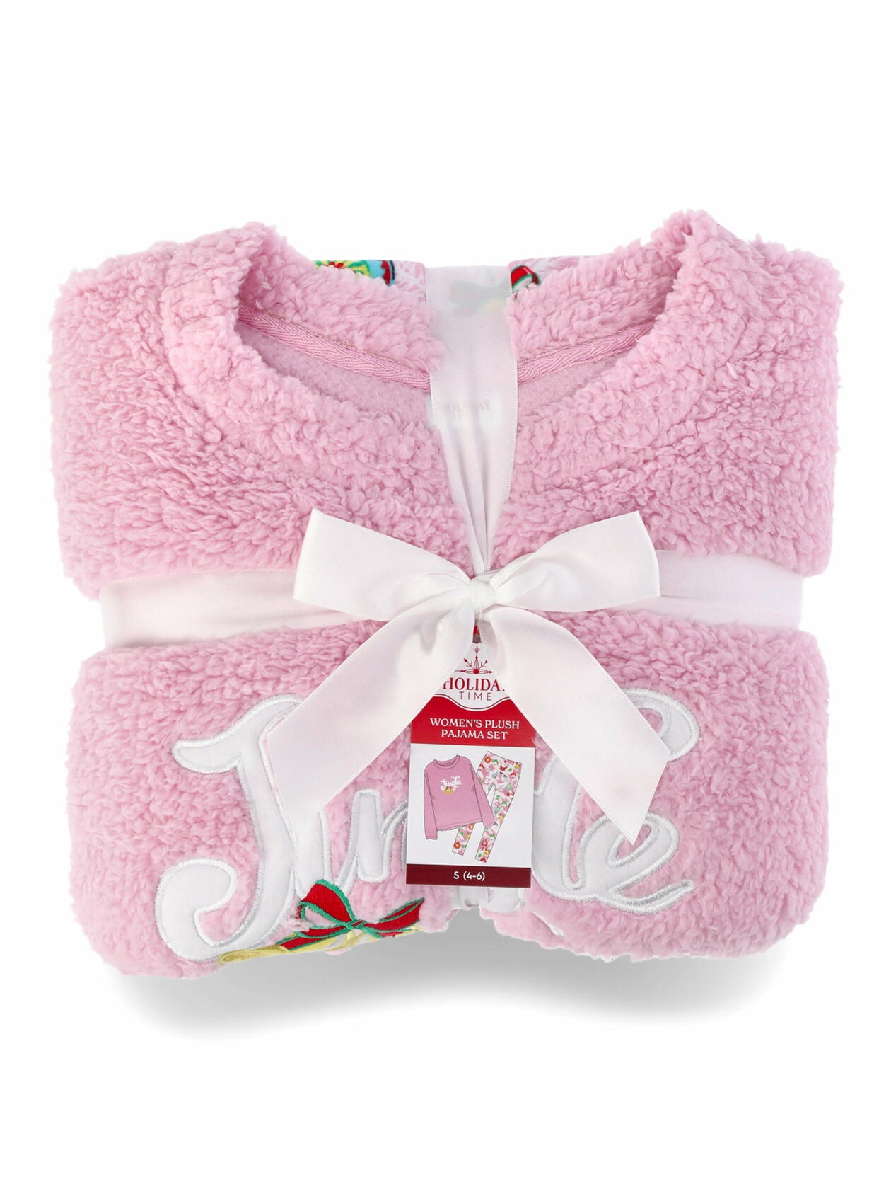 Holiday Time Womens Ornaments Holiday Plush Pajama Set Pink Frosting Size M