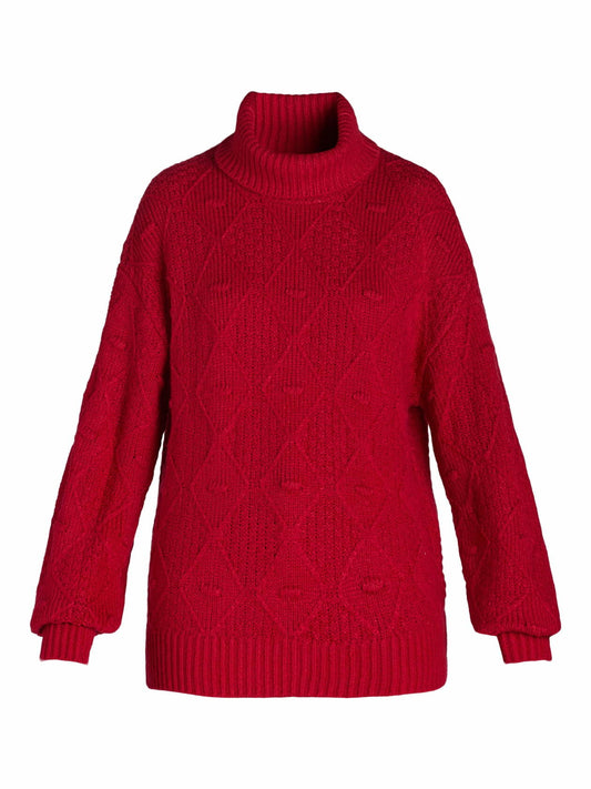 Time and Tru Womens Plus Bobble Knit Turtleneck Sweater Red Balloon Size 1X