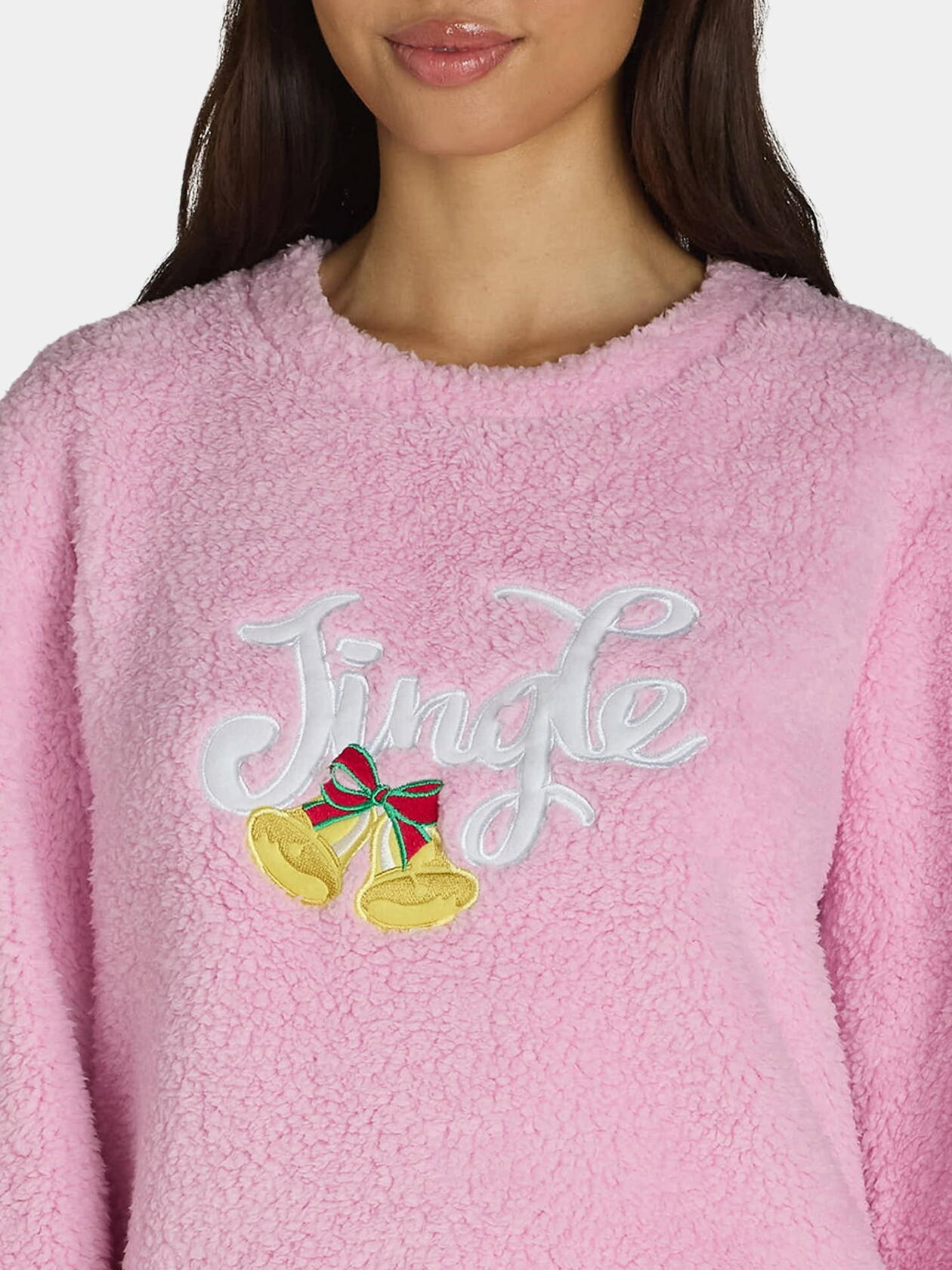 Holiday Time Womens Ornaments Holiday Plush Pajama Set Pink Frosting Size M