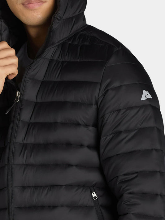 Ozark Trail Mens Quilted Hooded Puffer Jacket Full Zip Rich Black Size L (42-44)